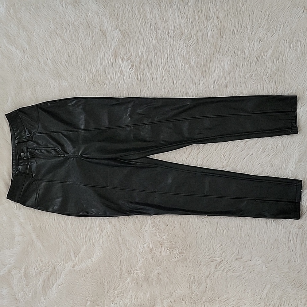 Guess Faux Leather Black Pants High Waist Split Hem Juniors Size 3